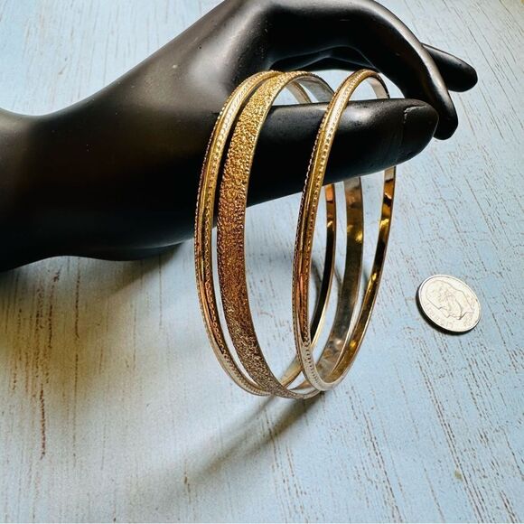 Gold Textured Bangle Bracelets Set of 3 - Picture 1 of 2